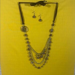 Elegant Chocolate Pearl & Silver Beaded Necklace and Earring Set